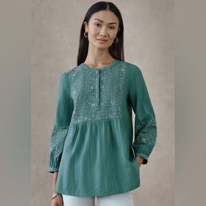 Embroidered Cotton Dobby Top